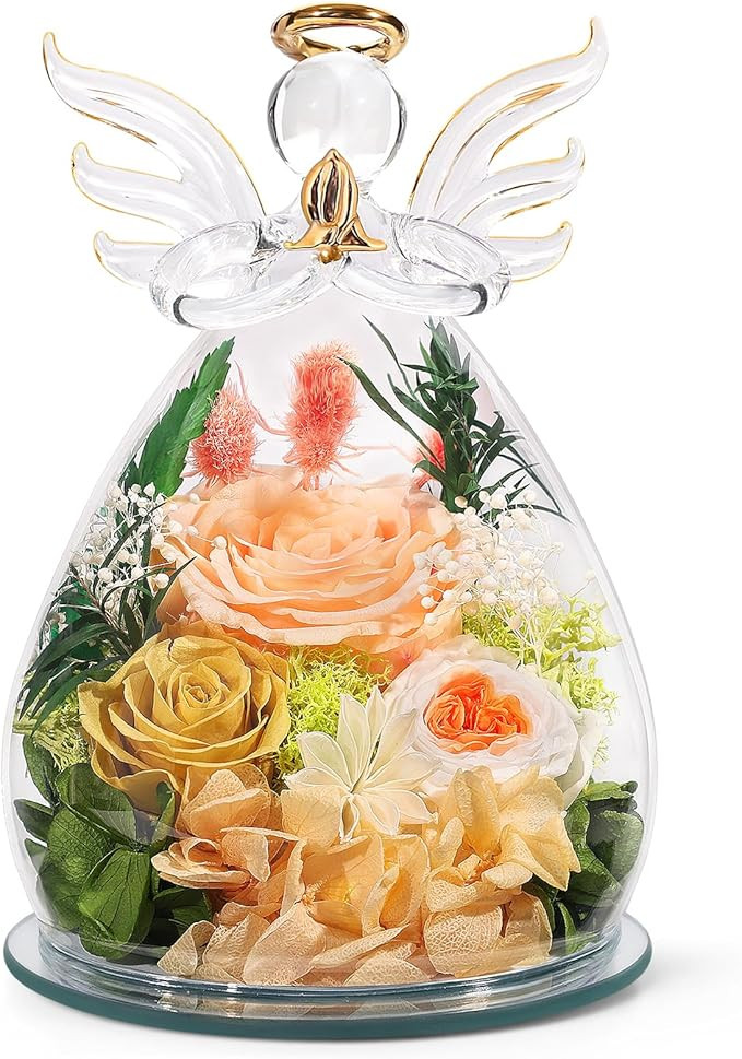 Gifts for Mom Birthday Gifts for Women Preserved Rose Forever Flower in Glass Angel Figurines Fre... | Amazon (US)
