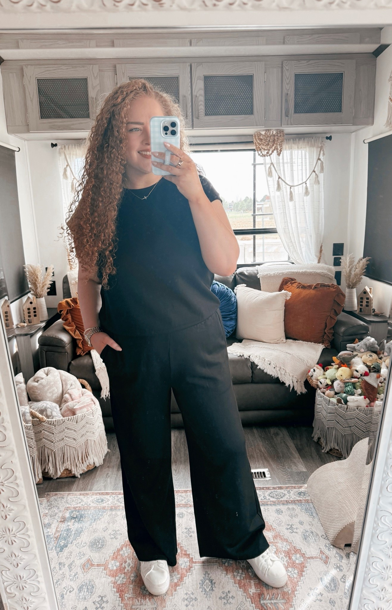 This set is my ideal travel outfit situation 😌 Lightweight, breathable, and still looks super put together even after hours of sitting, walking, or running through airports. 👏I love a matching set for travel days because it takes zero thought but still feels elevated✈️ black two piece set | travel outfit idea | airport outfit inspo | matching set outfit | lightweight summer outfit | breathable fabric outfit | comfy travel outfit | vacation travel outfit | short sleeve set outfit | relaxed fit matching set | easy airport look | minimalist travel style | summer travel outfit idea | black lounge set | chic travel outfit | long haul flight outfit | comfy airport style | effortless matching set | everyday travel outfit | packable outfit idea

#LTKSaleAlert #LTKTravel #LTKootd