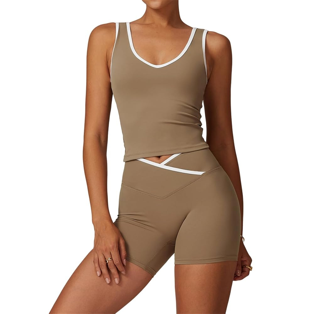 Workout Sets for Women 2 Piece Yoga Outfits with Padded Crop Tops and High Waist Shorts Athletic ... | Amazon (US)