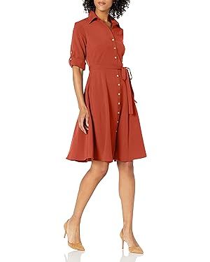 Sharagano Women's Button Front Pleated Shirt Casual Dress | Amazon (US)