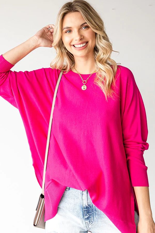 Fuchsia Dolman Sleeve Side Slit Sweater | PinkBlush Maternity