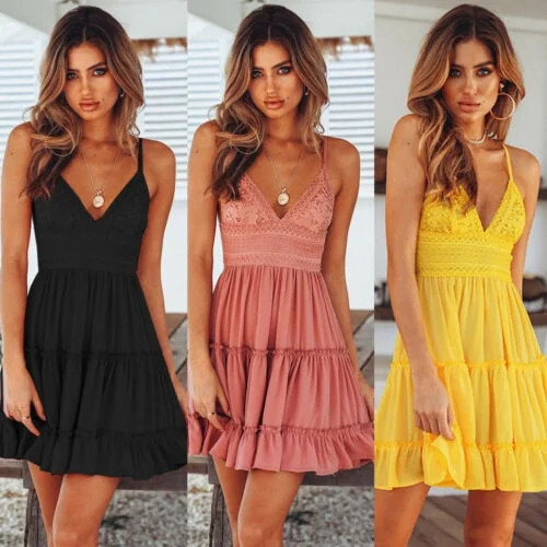 Women Summer Boho Short Mini Dress Evening Cocktail Party Beach Dresses Sundress | Walmart (US)