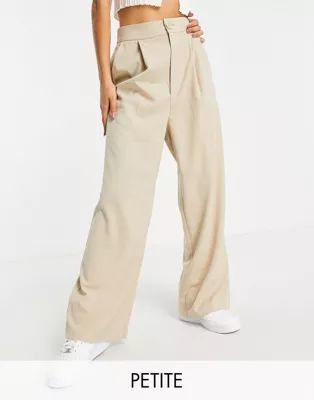 Stradivarius Petite wide leg relaxed dad trousers in beige | ASOS (Global)