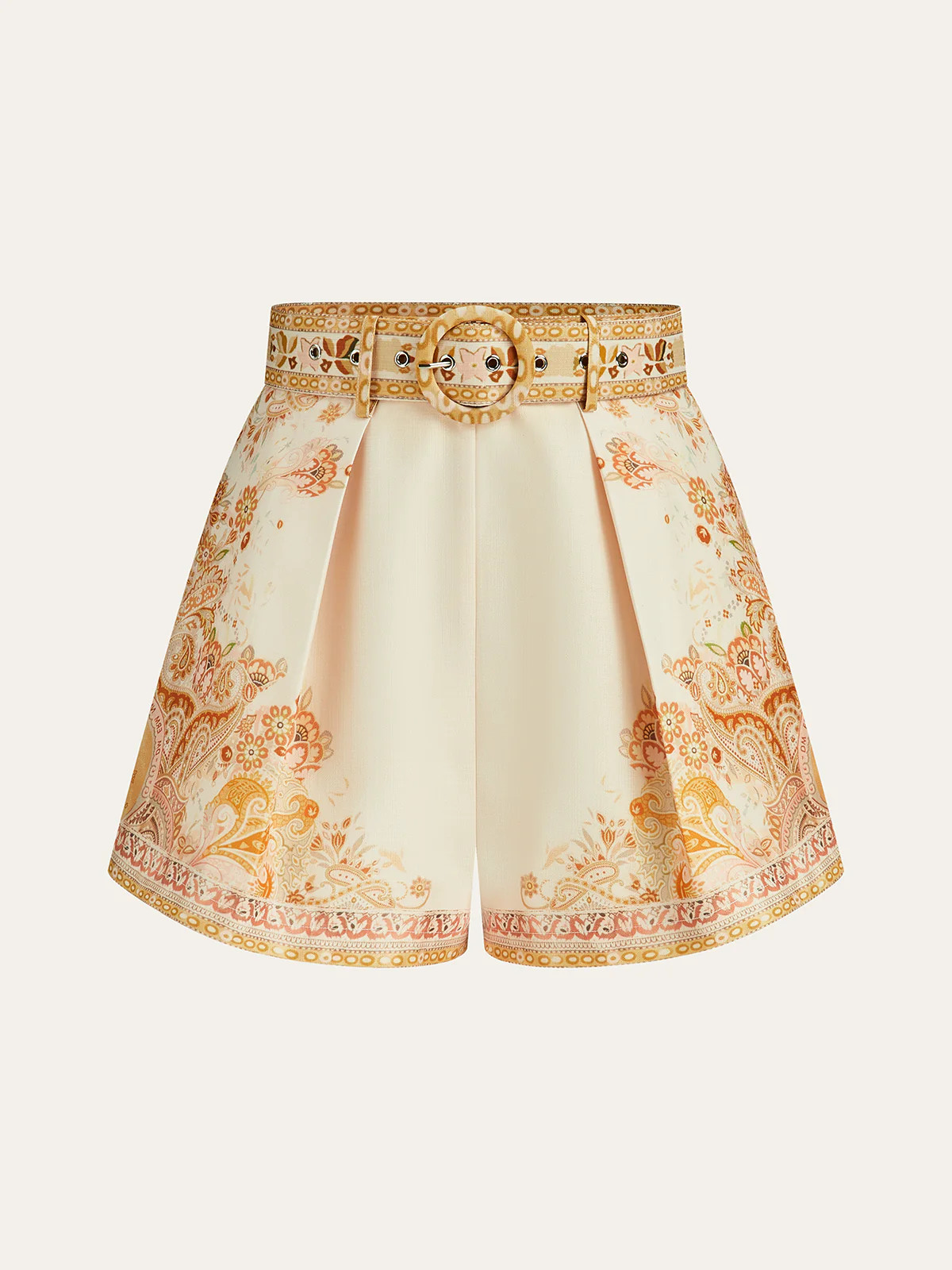 Belted Boho Print Tailored Shorts | Commense