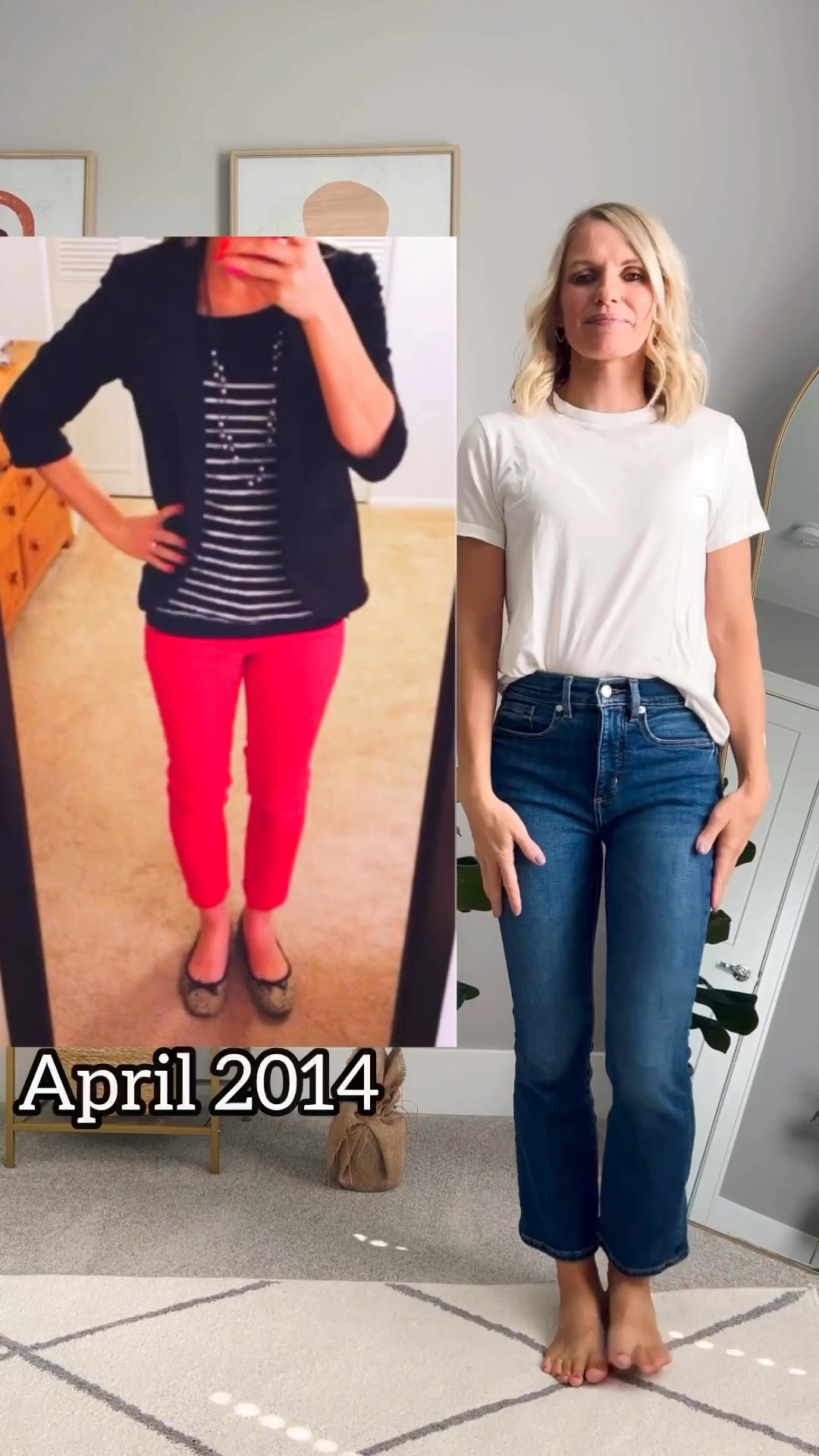 What I wore then vs. What I wore now. Updating an outfit I wore in 2014! Jeans- 24/petite || berry pants- 0/short || striped shirt- xs ||blazer- thrifted, linked similar 

#LTKStyleTip #LTKVideo #LTKFindsUnder100