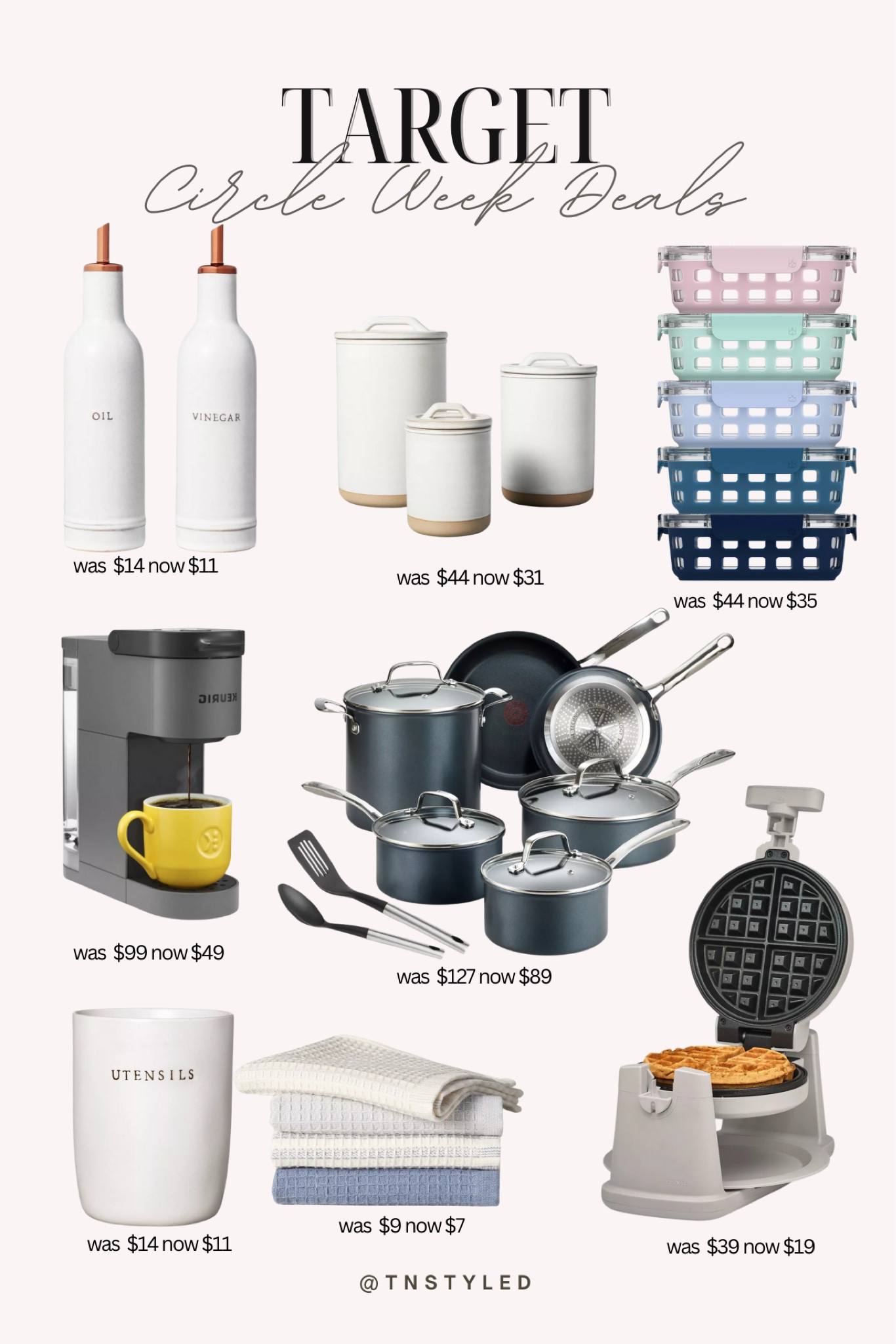 @target circle week sale // deals on home finds, on sale for kitchen essentials, kitchen appliances, kitchen gadgets, cookware set, platinum cookware, utensil holder, oil vinegar dispenser, waffle maker, coffee maker, food storage container set, stoneware canister set, waffle cotton dish cloth set, affordable kitchen and home finds

#LTKSaleAlert #LTKSummerSales #LTKHome