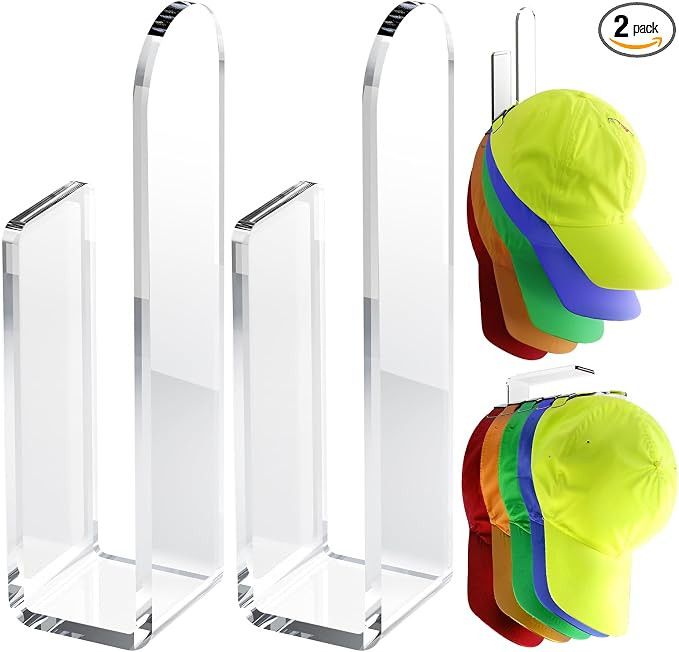 Acrylic Hat Hook for Wall, 2 Pack Hat Organizer for Baseball Cap, No Drilling Strong Adhesive Hat... | Amazon (US)