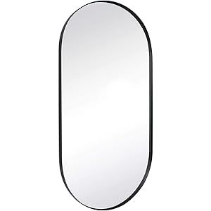 TEHOME 20x40 inch Black Metal Framed Oval Capsule Bathroom Mirror for Wall in Stainless Steel Pill R | Amazon (US)