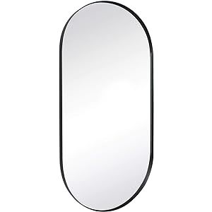TEHOME 20x40 inch Black Metal Framed Oval Capsule Bathroom Mirror for Wall in Stainless Steel Pill R | Amazon (US)