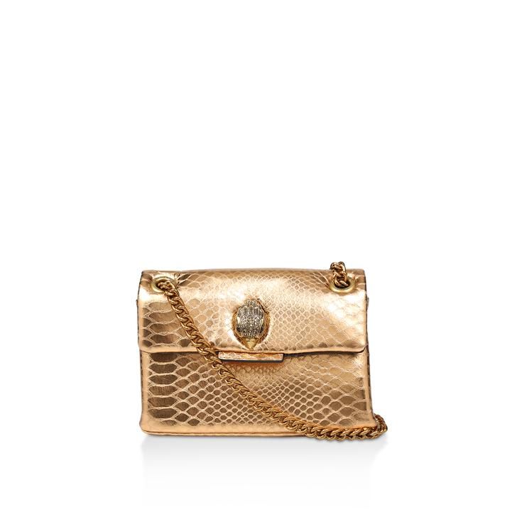 MINI KENSINGTON X BAG Gold Leather Snake Effect Mini Shoulder Bag by KURT GEIGER LONDON | Kurt Geiger (Global)