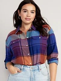 Oversized Flannel Boyfriend Shirt for Women | Old Navy (US)