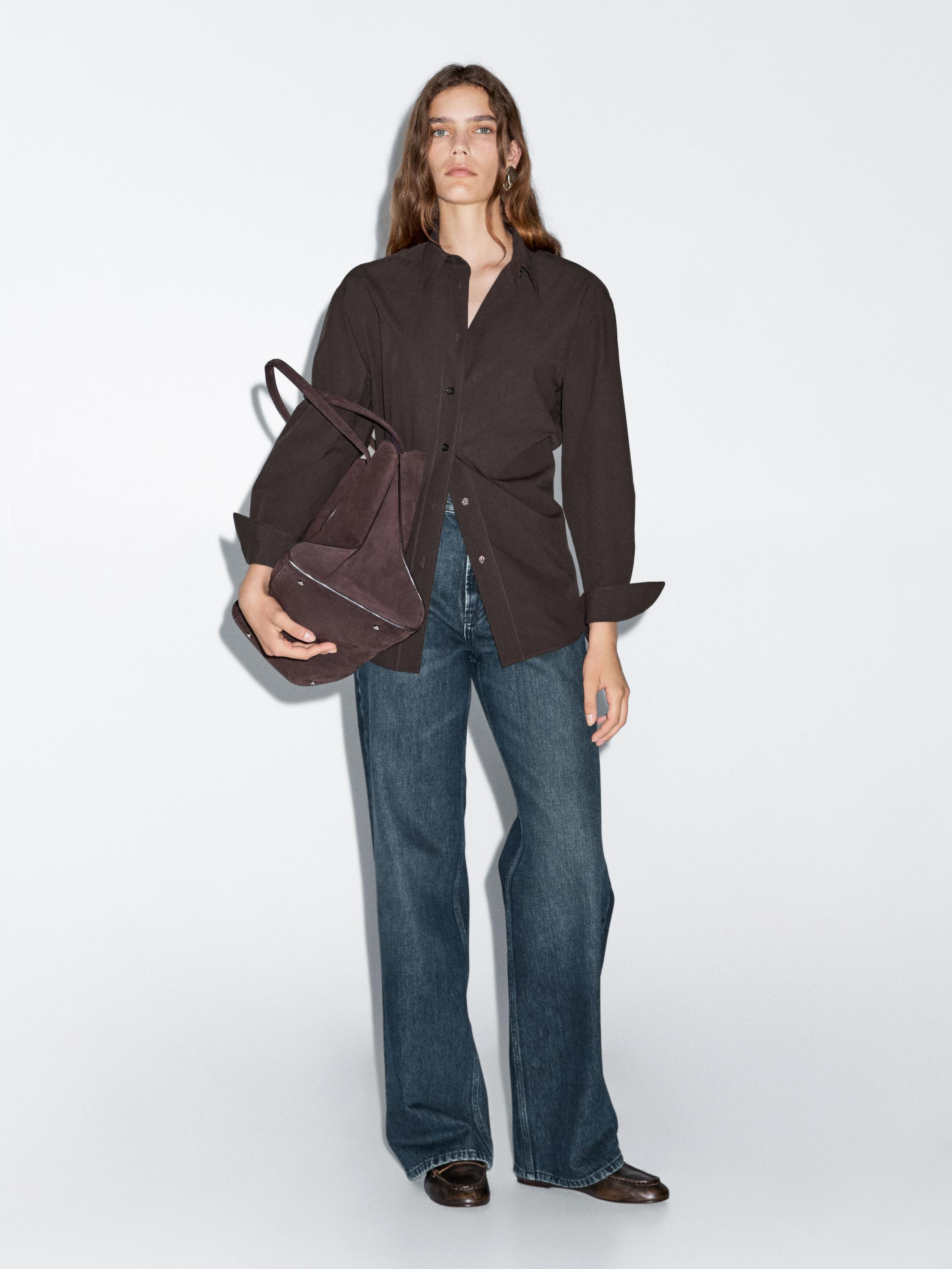 Long 100% cotton poplin shirt | Massimo Dutti UK