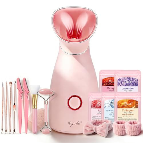 Pjordo Facial Steamer Spa Kit, 12 Skin Care Tools & 5 Jelly Mask Powder, Nano Ionic Steamer for Facial Deep Cleaning Unclog Pores Sinuses, Warm Mist Humidifier for Home SPA, Valentines Gifts for Women | Amazon (US)