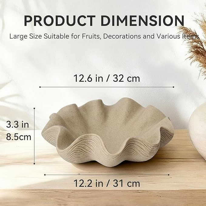 Scalloped Decorative Bowl Home Decor - 12.6" Modern Handicraft Large Shell Ruffle Decorative Frui... | Amazon (US)