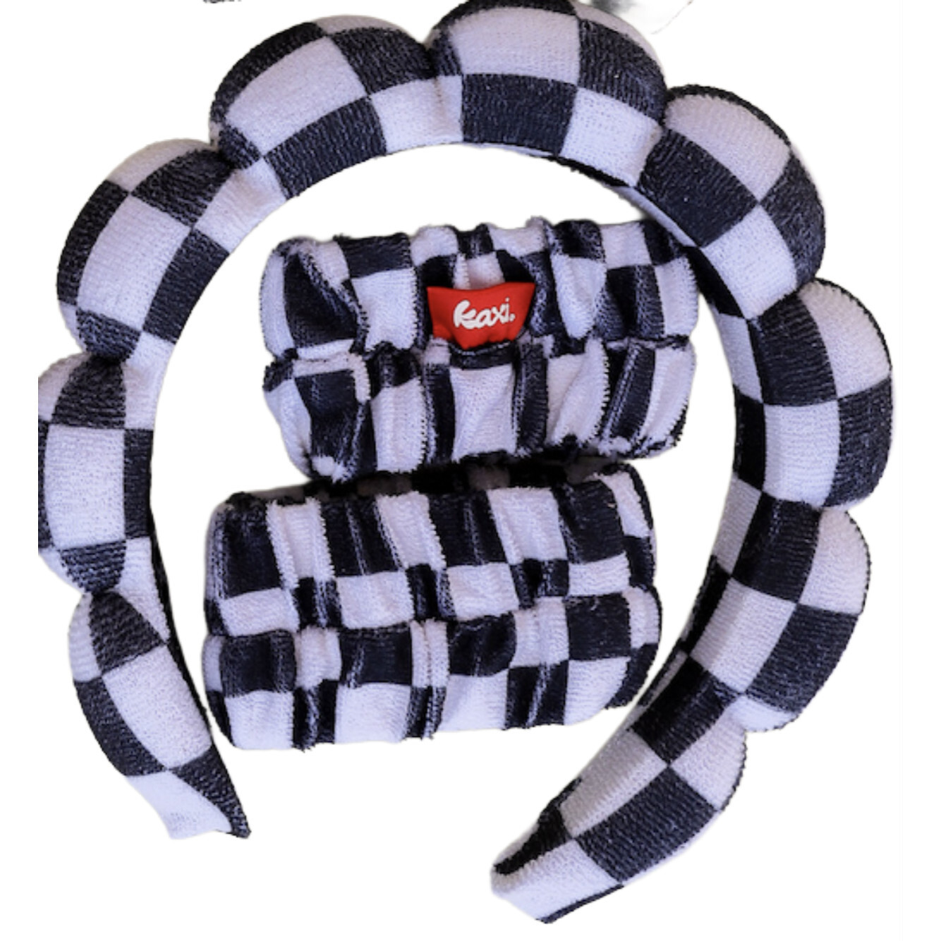Kaxi GRWM Headband + Wristband Set, Black and White Check | Maisonette