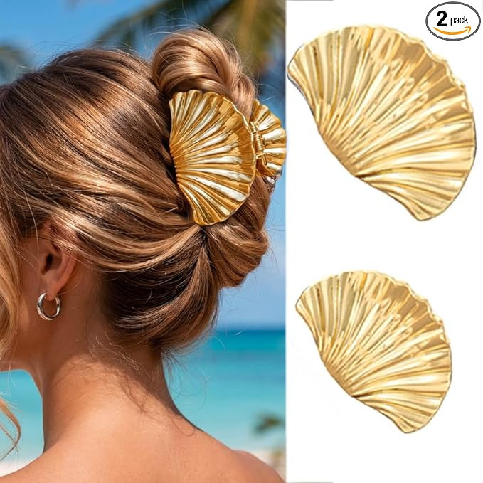 Kilshye Shell Hair Claw Clips Gold Metal Hair Clips Seashell Hair Accessories for Women (Pack of ... | Amazon (US)