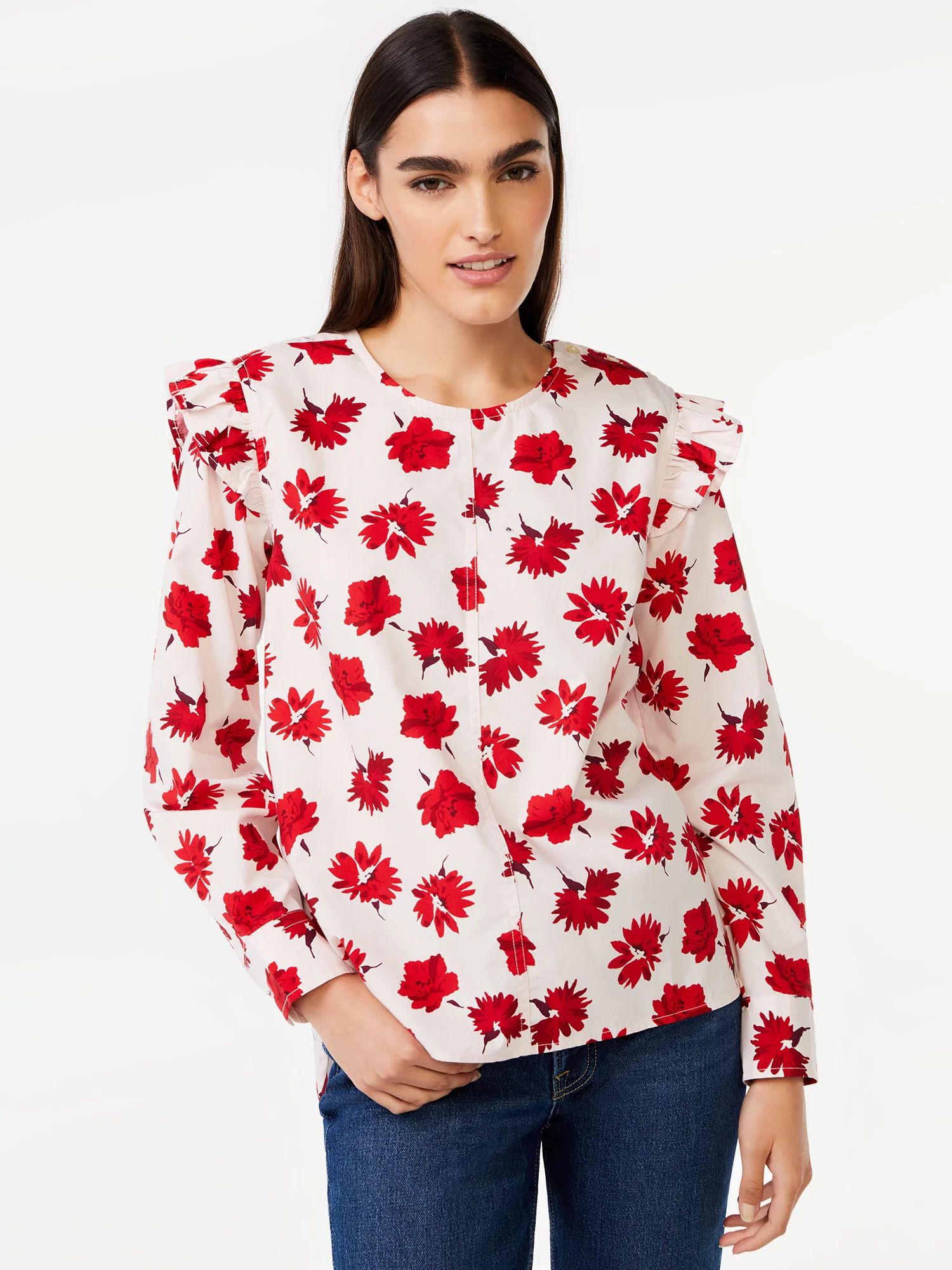 Free Assembly Women's Button Shoulder Blouse with Long Sleeves | Walmart (US)
