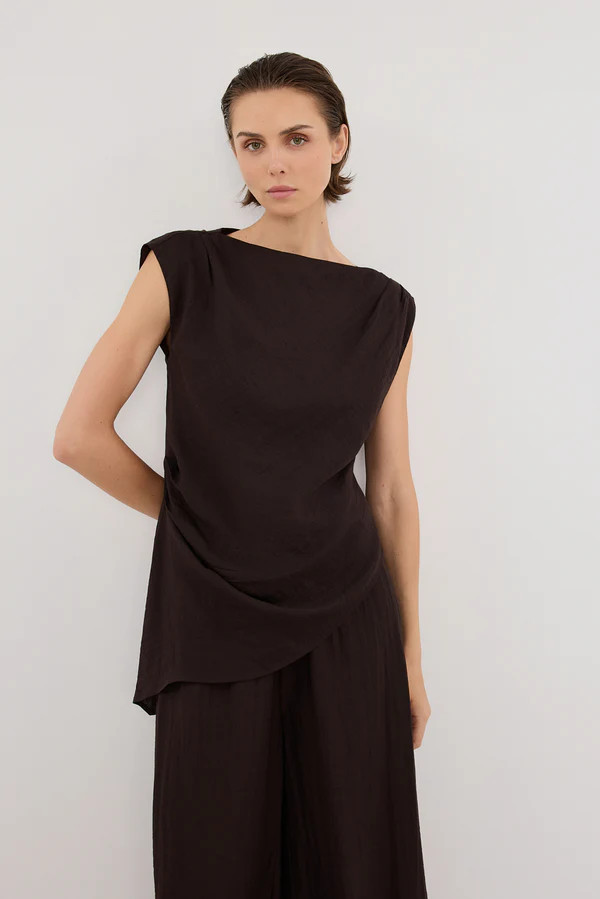SHYLA BITTER CHOC ASYMMETRICAL TOP | DISSH