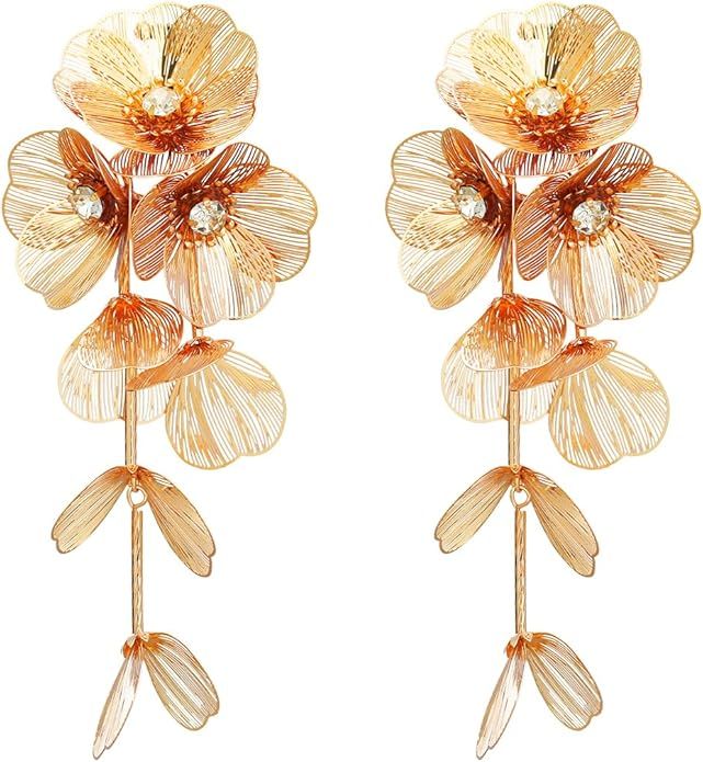 Statement Gold Flower Earrings Sculptural Exaggerated Flower Floral Earrings Large Metal Flower D... | Amazon (US)