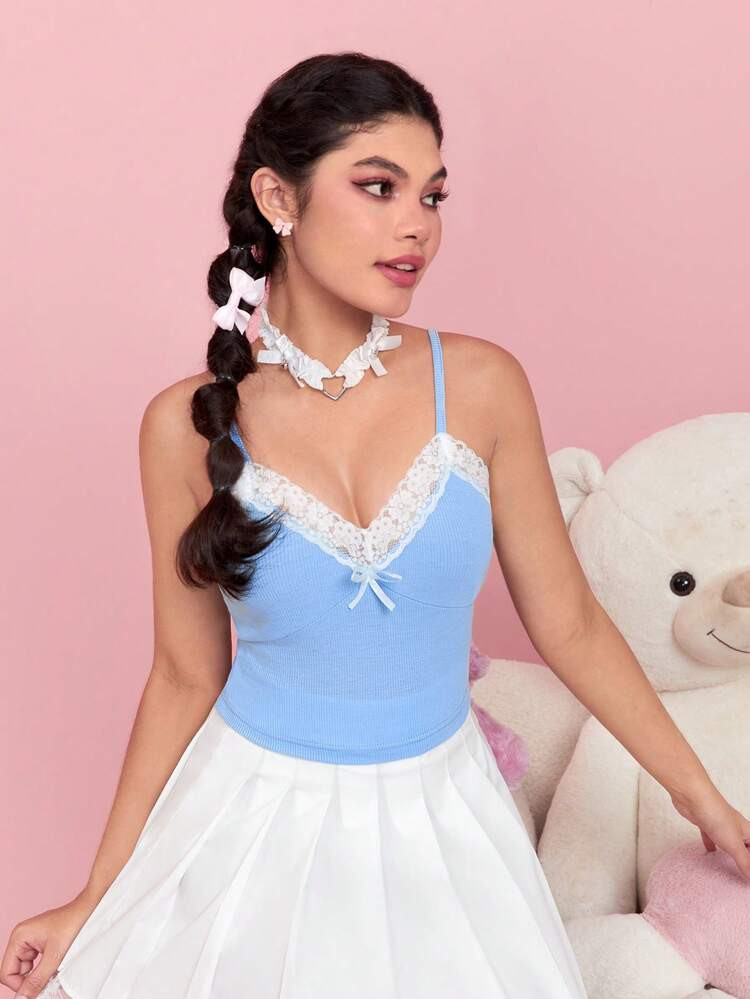Kawaii Contrast Lace Cami Top | SHEIN