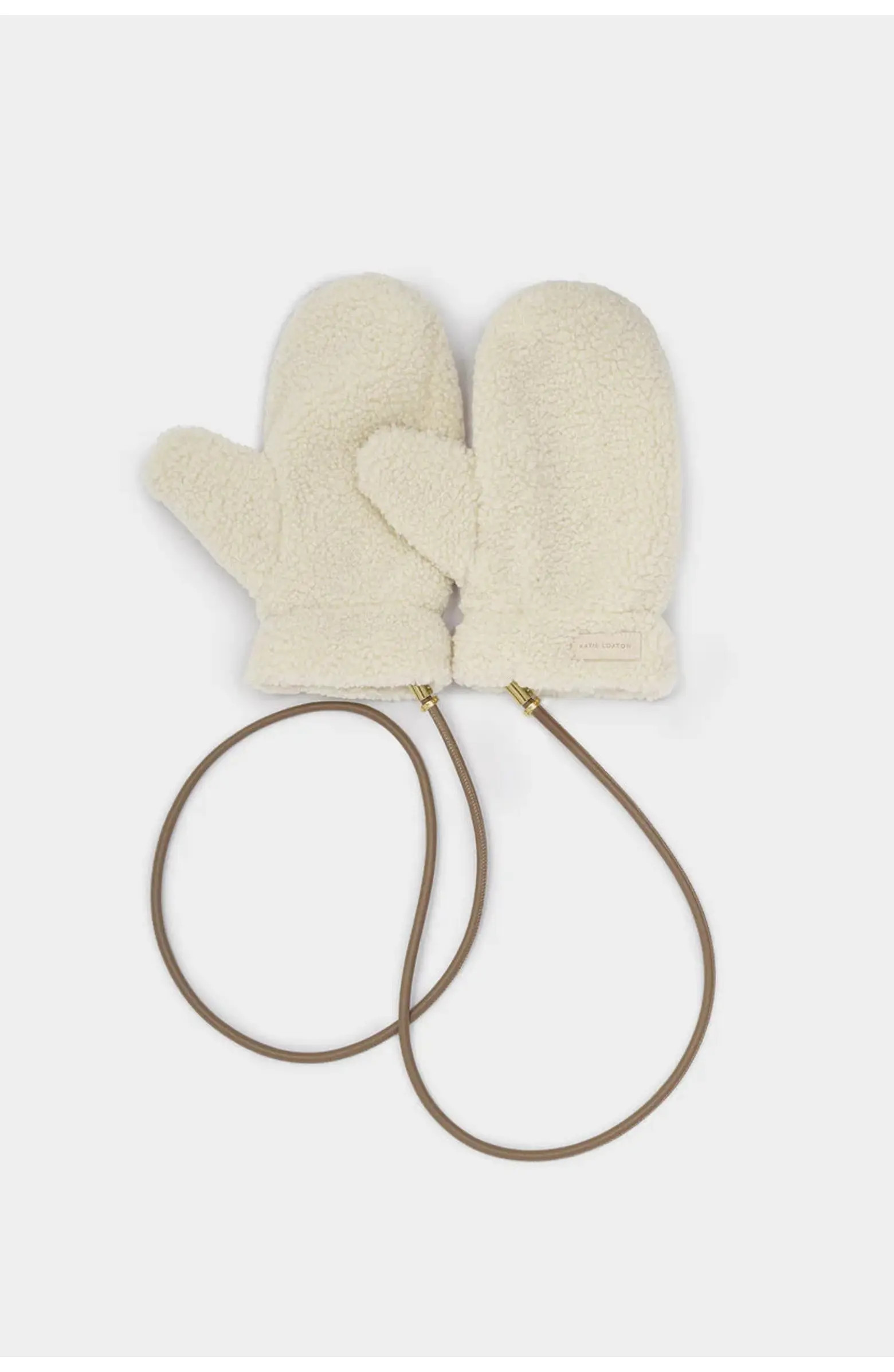Katie Loxton Teddy Mittens with Cord in Cream | Nordstrom | Nordstrom