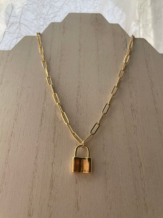 18K Gold Filled Lock Pendant on 24k Gold Filled Necklace // | Etsy | Etsy (US)