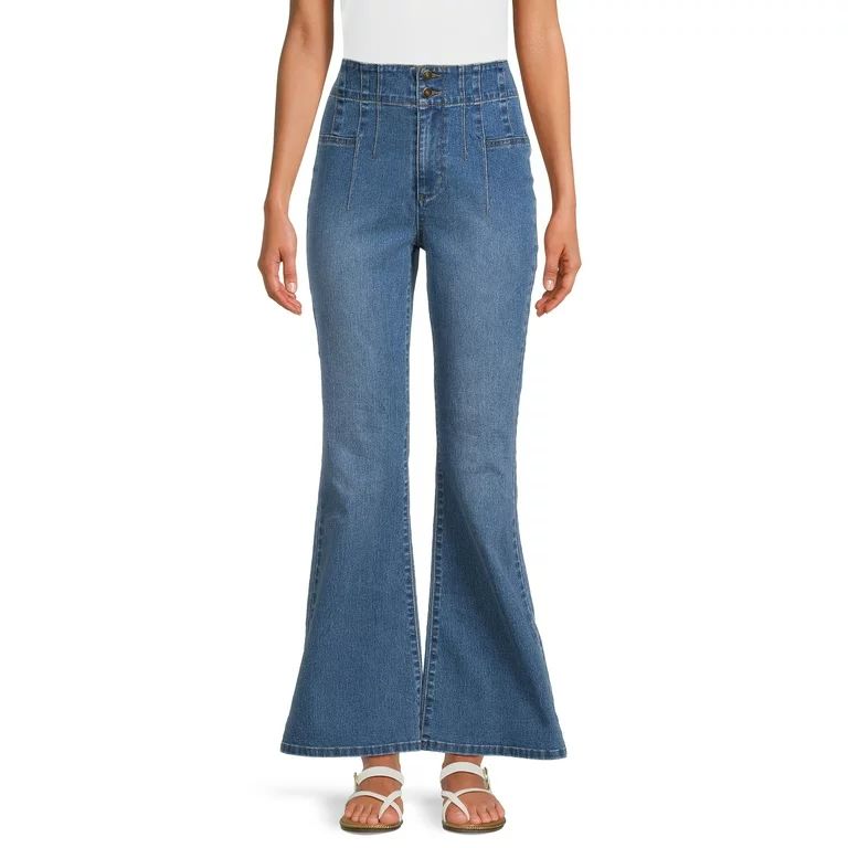 No Boundaries Juniors Pintuck Flare Jeans, 31” Inseam Regular, Sizes 1-21 | Walmart (US)