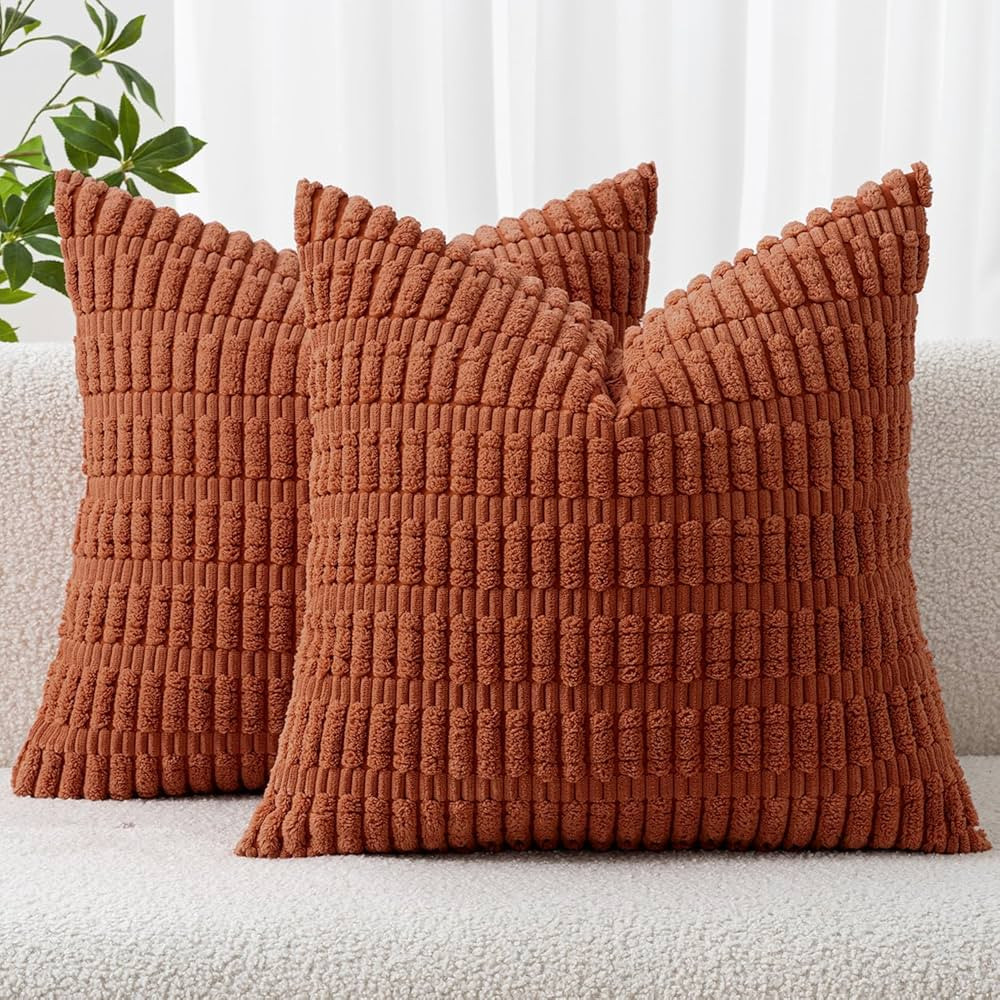 MIULEE Fall Pack of 2 Corduroy Decorative Throw Pillow Covers 18x18 Inch Soft Boho Striped Pillow... | Amazon (US)