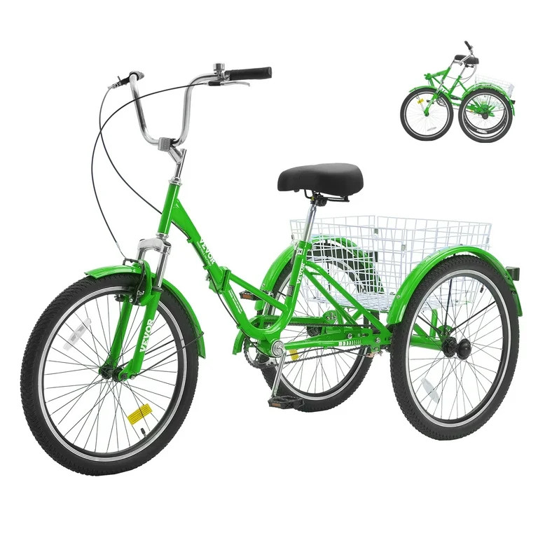 KFFKFF Adult Three-Wheel Bicycle Folding 1 Speed 20/24/26 Inch Tricycles,Carbon Steel Frame, Incl... | Walmart (US)