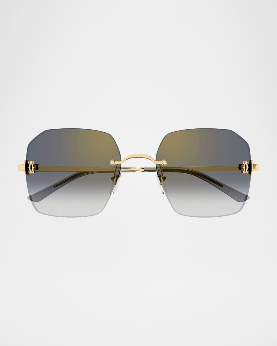 Cartier Classic Décor C Square Rimless Metal Sunglasses | Neiman Marcus