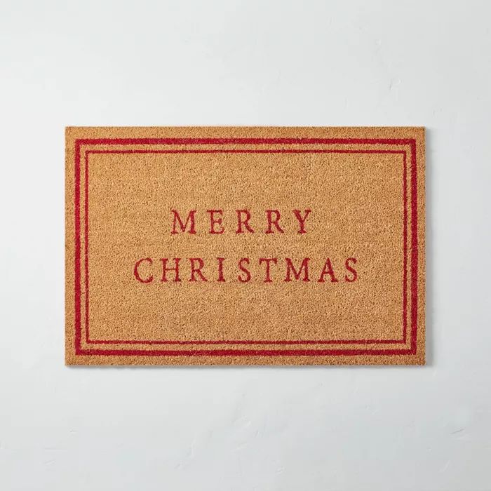 23&#34; x 35&#34; Merry Christmas Bordered Coir Doormat Tan/Red - Hearth &#38; Hand&#8482; with M... | Target