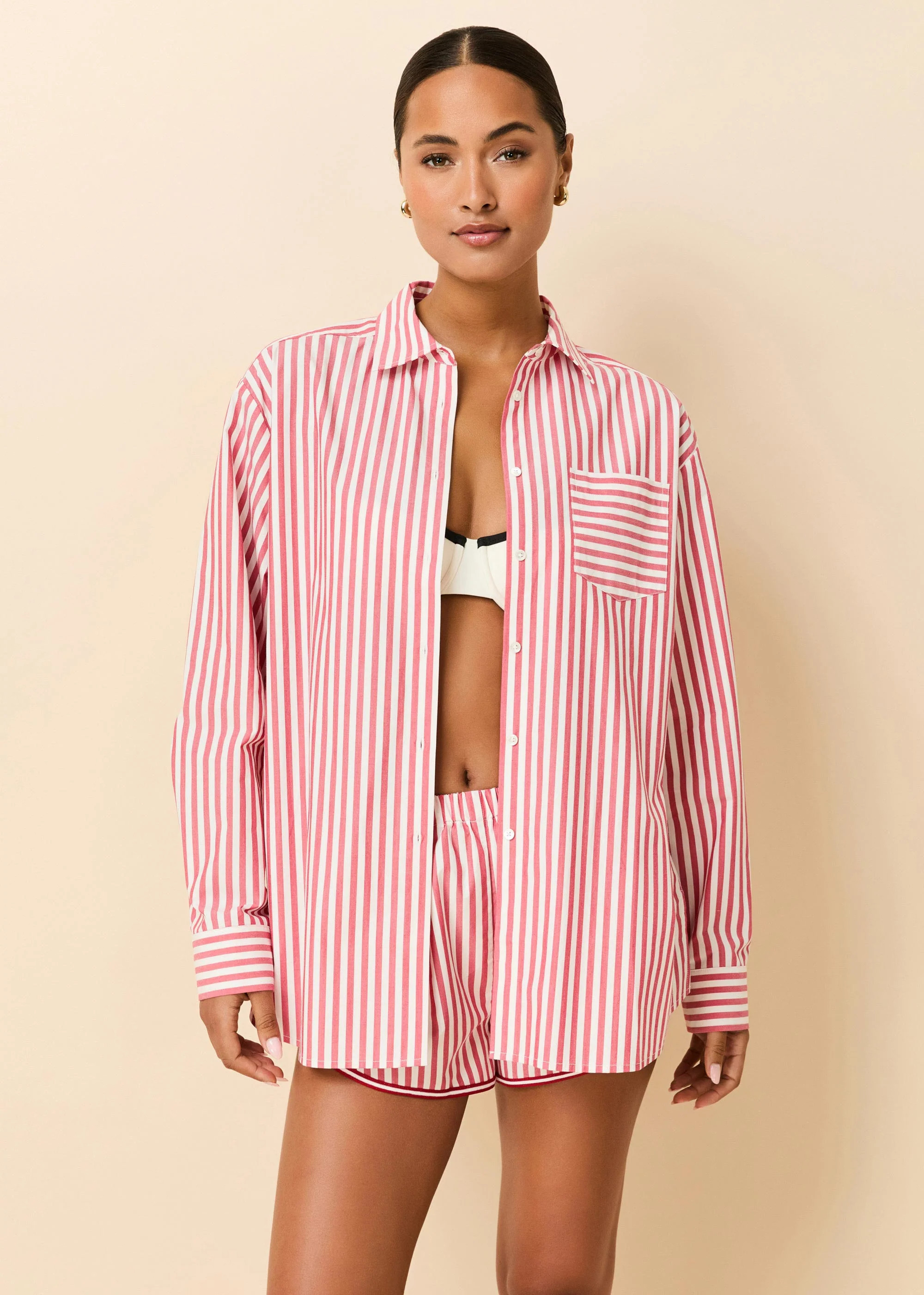 Avril Button Down Washed Red / Optic White Stripe | Solid & Striped