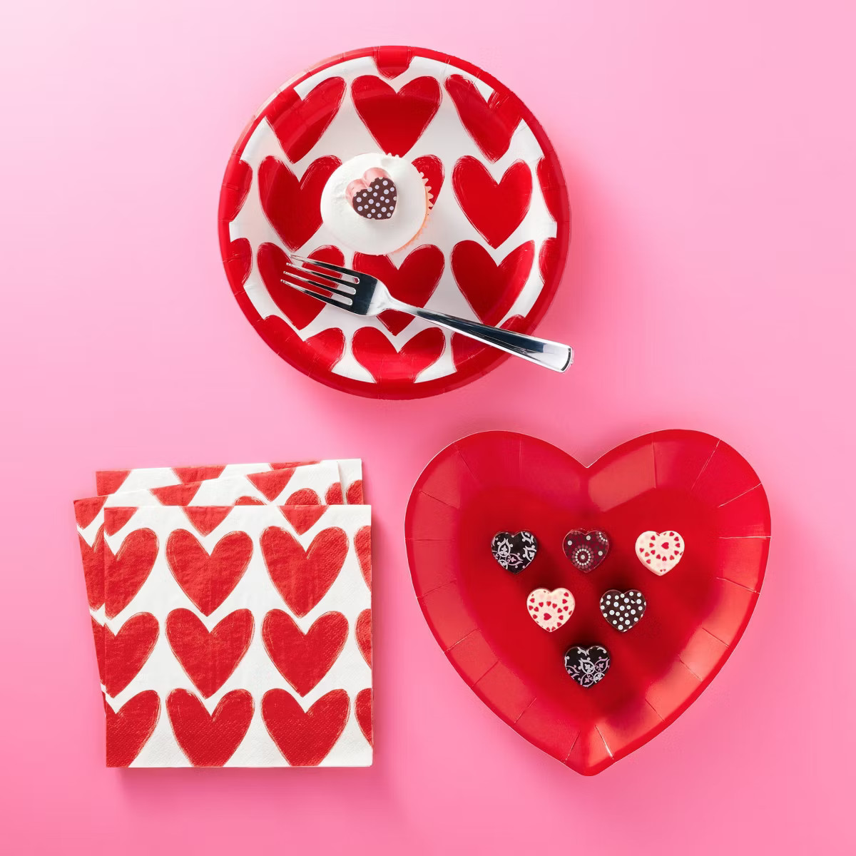 30ct Disposable Valentine Lunch Napkin Red/White Hearts - Spritz™ | Target