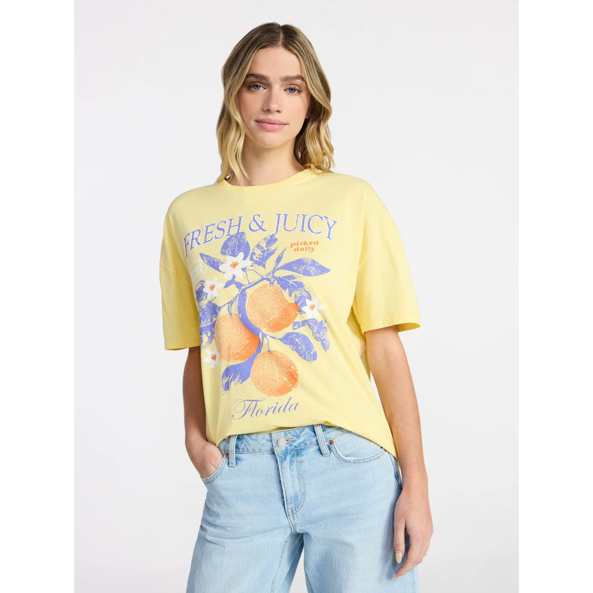 No Boundaries Washed Graphic Boyfriend Tee, Women's XXS-XXL | Walmart (US)