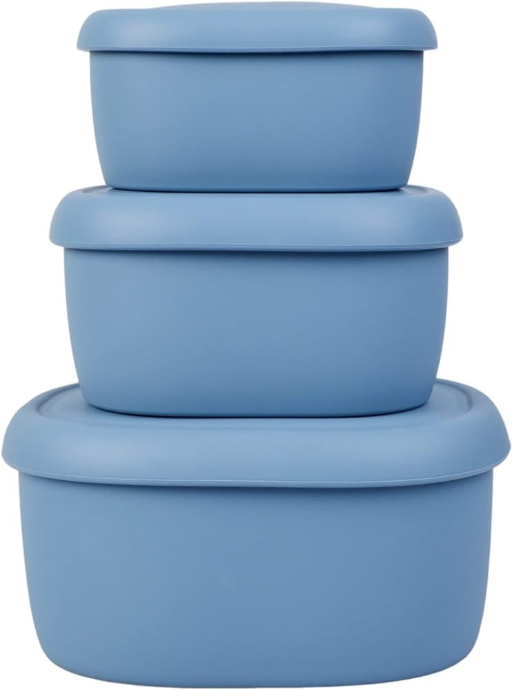 BLUE GINKGO Nesting Silicone Containers - Set of 3 Hard-Shell Silicone Food Storage Containers | ... | Amazon (US)