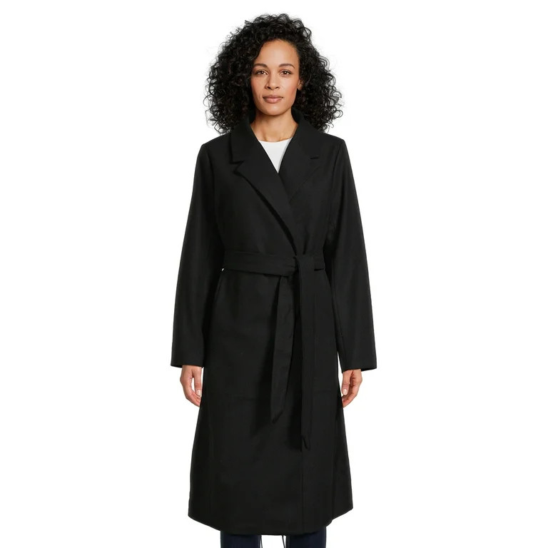 Jason Maxwell Women's and Women's Plus Long Coat with Tie Belt, Sizes S-3X | Walmart (US)