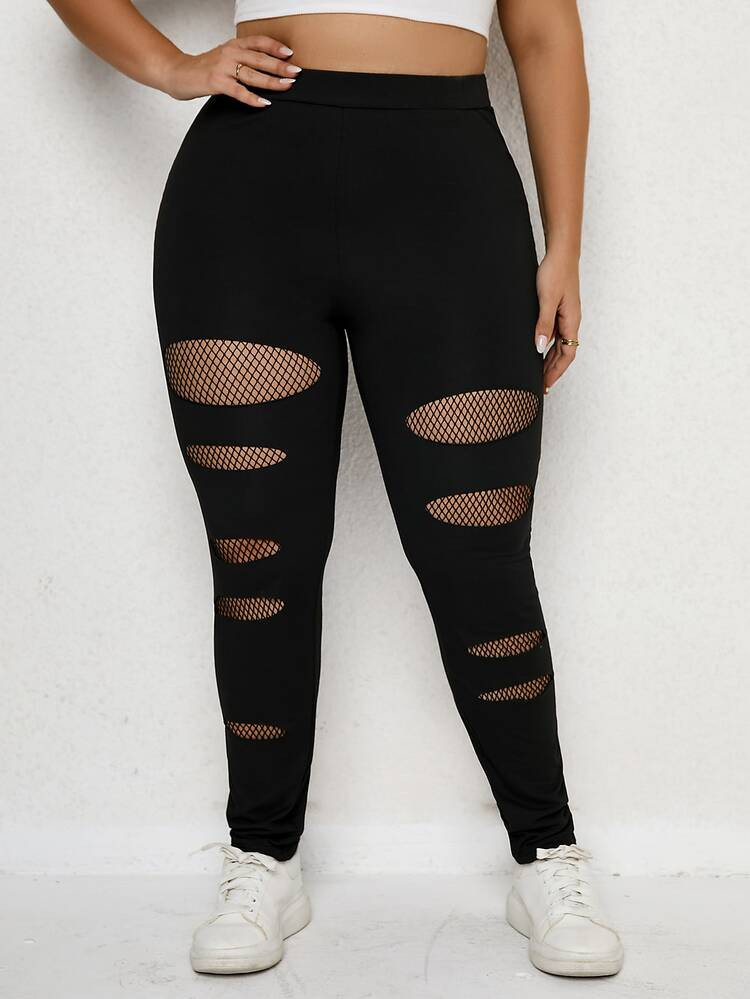 Plus Fishnet Insert Leggings | SHEIN