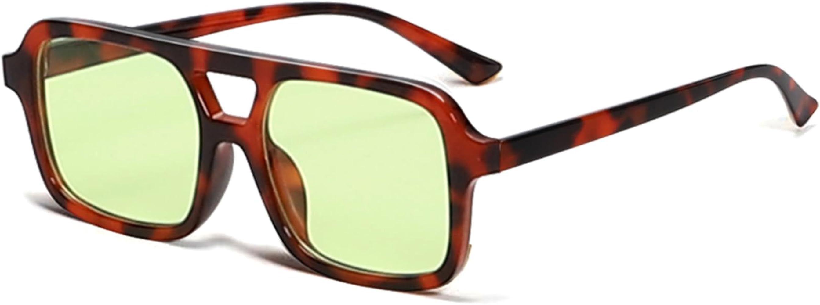 Retro 70s Square Aviator Sunglasses for Women Men Classic Sun Glasses Vintage Double Frame Trendy... | Amazon (US)