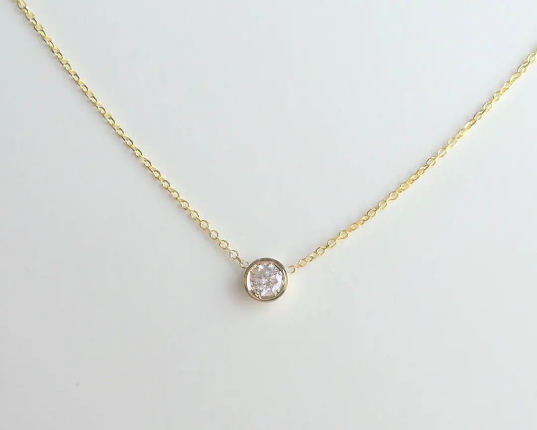 Diamond Solitaire Necklace / Diamond Bezel Necklace 0.20ct / - Etsy | Etsy (US)