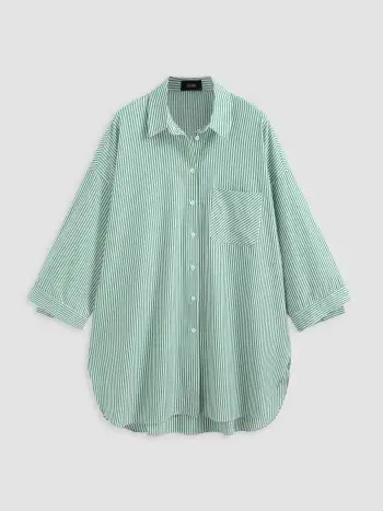 Woven Striped Collar Pocket Oversized Shirt Dress For Daily Casual Work | Cider