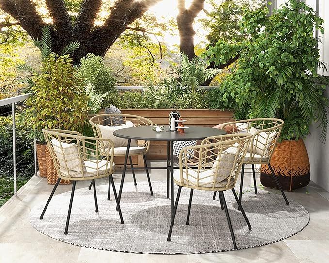Grand patio Outdoor 5-Piece Dining Set All-Weather Wicker Steel Small Space Boho Patio Furniture ... | Amazon (US)