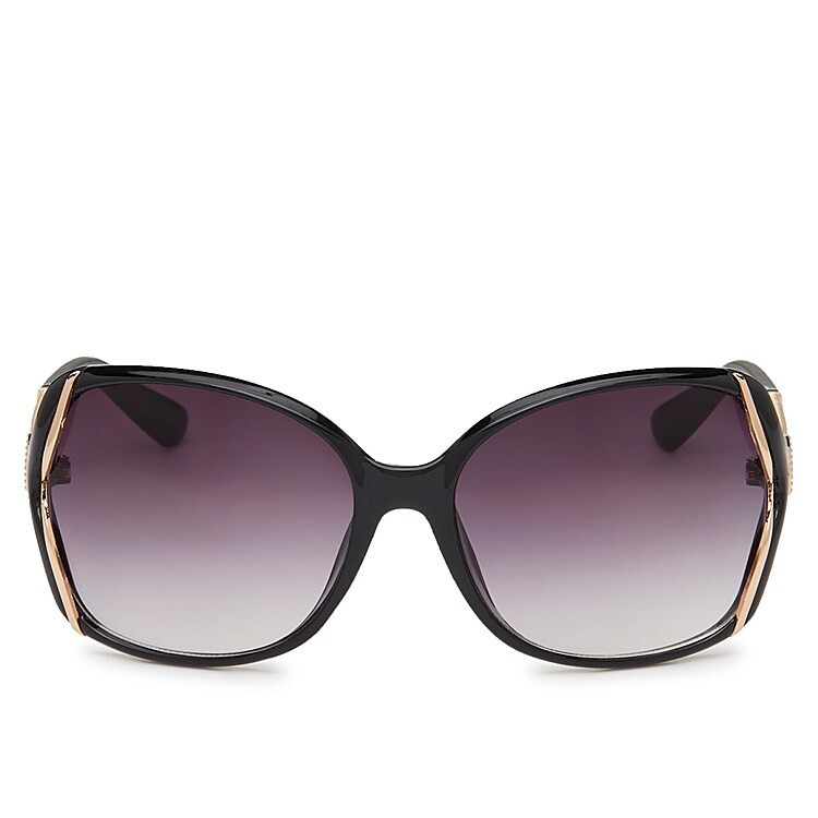 Jessica Simpson Oversized GoldTrim Sunglasses | Women's | Black/Gold | Size One Size | Sunglasses | DSW