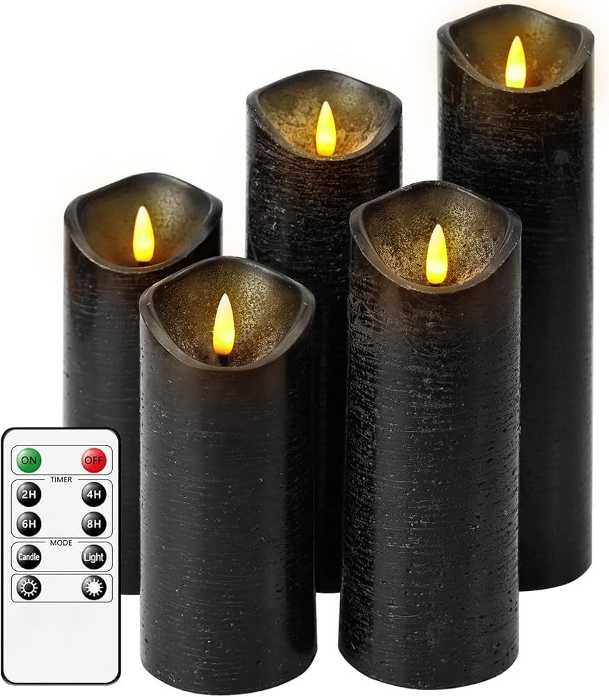 Flickering Flameless Candles with Remote Control and Timer Set of 5 Pc Real Wax LED Pillar Candle... | Amazon (US)