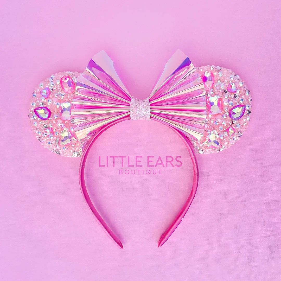 Sparkle Mickey Ears, Pink Iridescent Minnie Ears, Pink Mickey Ears, Rhinestone Mickey Ears, Micke... | Etsy (US)
