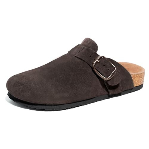 FITORY Mens Suede Clogs with Arch Support，Leather Cork Footed Mules Mocha Size 10 | Amazon (US)