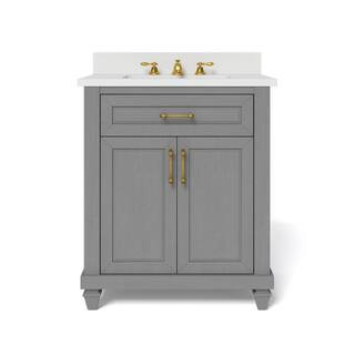 Home Decorators Collection Grovehurst 30 in. W x 34.5 in. H Bath Vanity in Antique Grey with Engi... | The Home Depot
