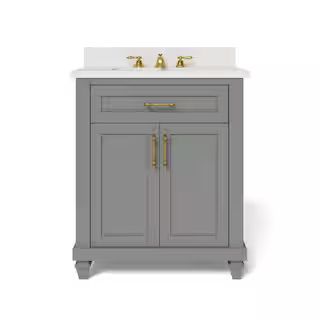 Home Decorators Collection Grovehurst 30 in. W x 34.5 in. H Bath Vanity in Antique Grey with Engi... | The Home Depot