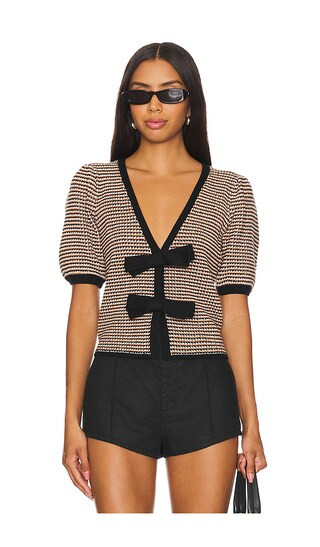 Elaine Puff Sleeve Bow Cardi in Sea Salt Multi | Revolve Clothing (Global)