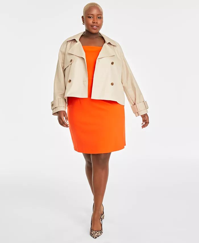 On 34th Plus Size Short Double-Breasted Trench Coat, Created for Macy's - Macy's | Macy's