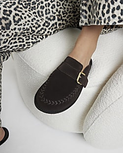 Brown Suede Buckle Clog Shoes | River Island (UK & IE)